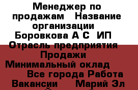 Менеджер по продажам › Название организации ­ Боровкова А.С, ИП › Отрасль предприятия ­ Продажи › Минимальный оклад ­ 23 000 - Все города Работа » Вакансии   . Марий Эл респ.,Йошкар-Ола г.